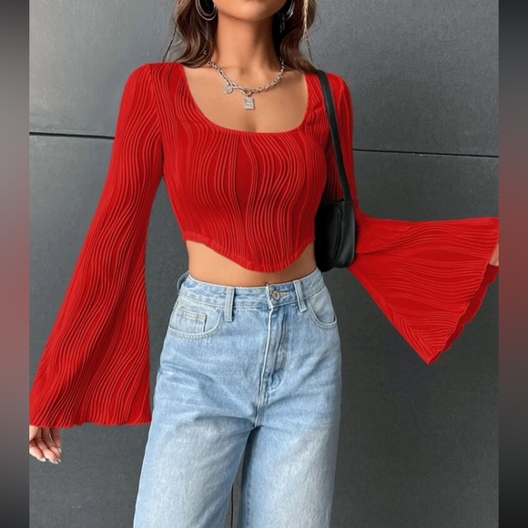 Boho square neck flounce sleeve crop top - Picture 14 of 15